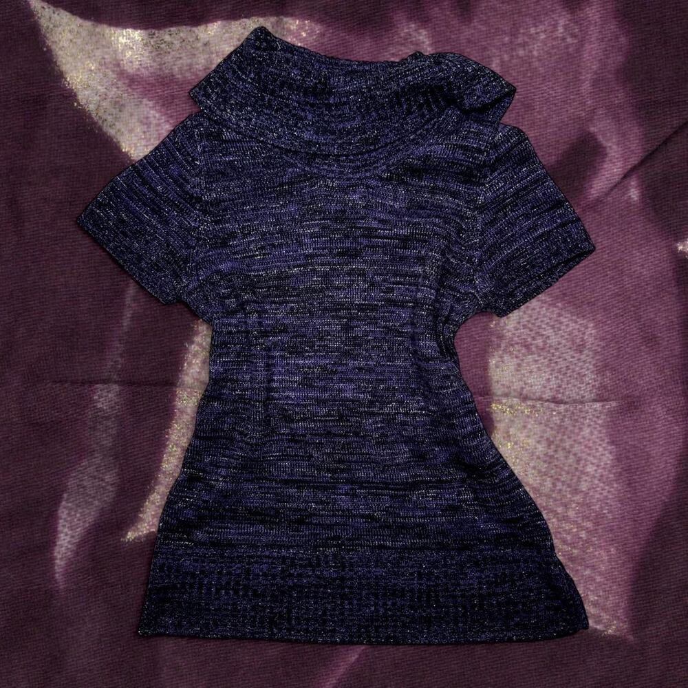 Vintage metallic navy knit funnel